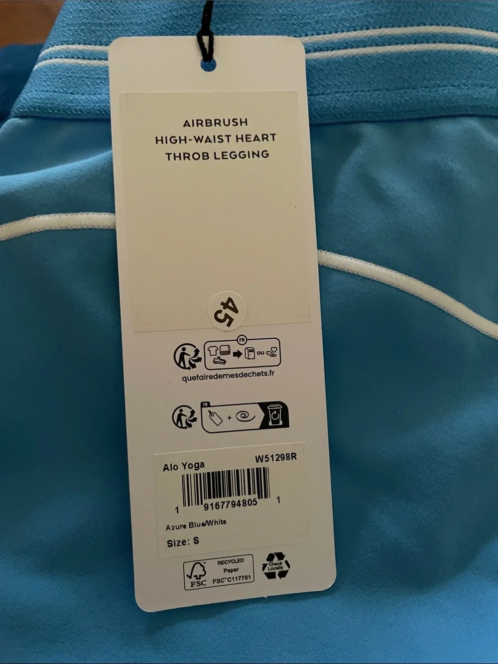 ALO Yoga Airbrush High Waist 7/8 Heart Throb Leggings Azure Blue White Size S